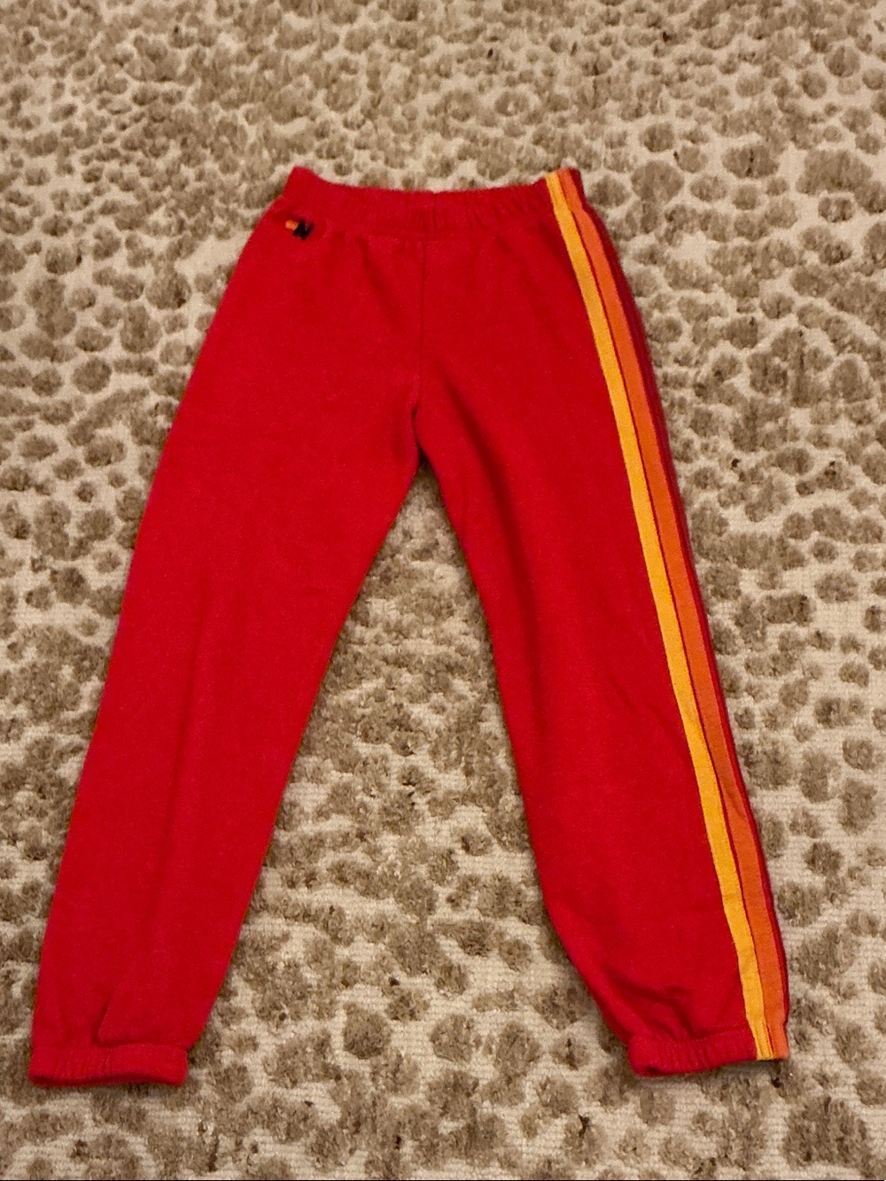 Aviator Nation Red Kids Sweatpants with Orange & Yellow Side Stripes
